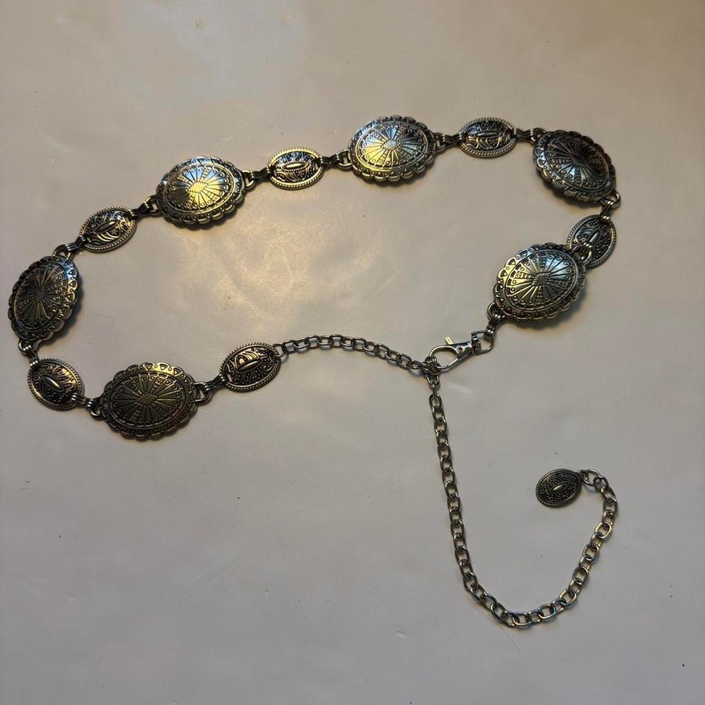 Western Silver Medallion Chain Link Belt Boho Cowgirl Festival Adjustable